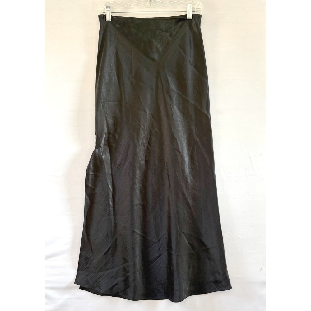 Theory Retha Nana Black Satin Slip Maxi Skirt Side Slit Size P E074601R - Picture 2 of 8